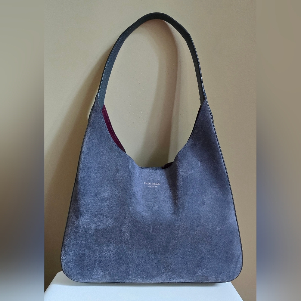 Kate Spade Rita Medium Blue Suede Hobo Shoulder Bag